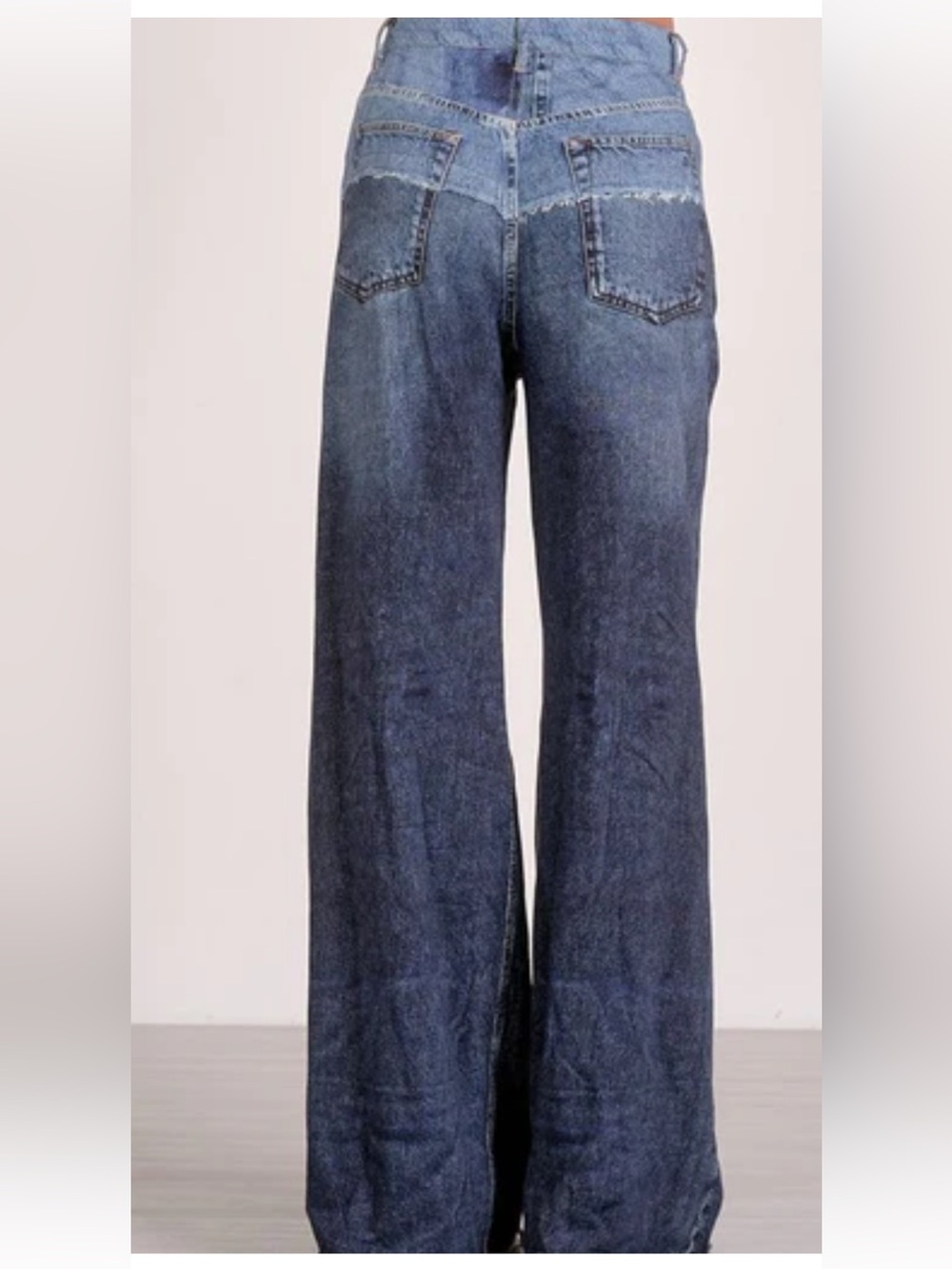 Elan Jade Two-Tone Dark Wash Wide Leg sweatpants Jean - Picture 3 of 5